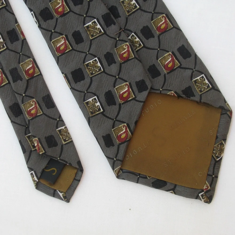 Robert Talbott Studio Mens Classic Silk Tie Grey Black Burgundy Gold Office